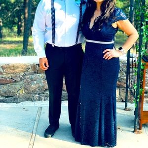 CHELSEA GLITTER LACE FORMAL DRESS-NAVY BLUE